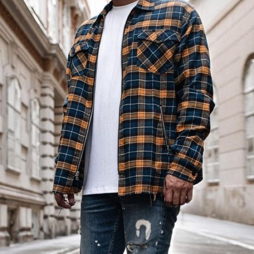 ORO the Plafond zipper plaid flannel shirt size medium